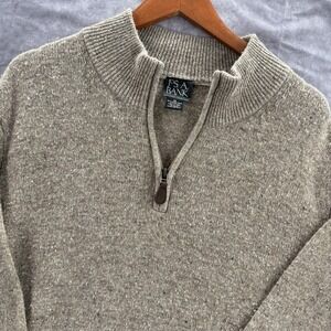 Jos A Bank Sweater Mens M Lambswool Quarter Zip Beige Preppy Casual